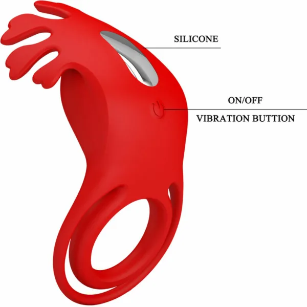 PRETTY LOVE - RUBEN ANILLO VIBRADOR 7 VIBRACIONES SILICONA ROJO - Imagen 7