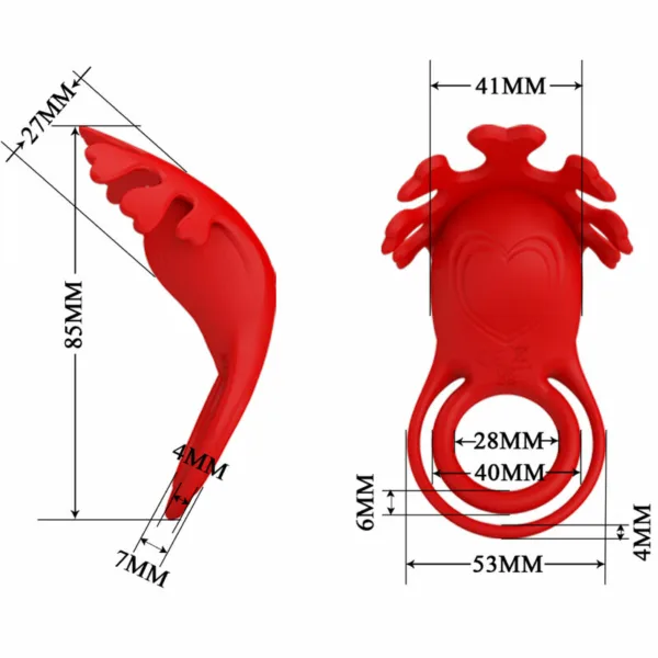 PRETTY LOVE - RUBEN ANILLO VIBRADOR 7 VIBRACIONES SILICONA ROJO - Imagen 6