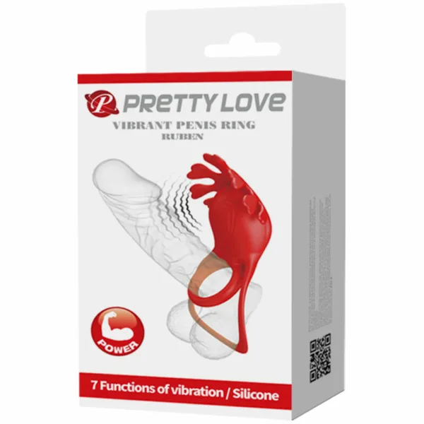 PRETTY LOVE - RUBEN ANILLO VIBRADOR 7 VIBRACIONES SILICONA ROJO - Imagen 9