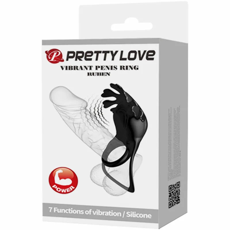 PRETTY LOVE - RUBEN ANILLO VIBRADOR 7 VIBRACIONES SILICONA NEGRO - Imagen 9