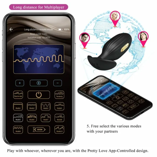 PRETTY LOVE - JEFFERSON PLUG ANAL CONTROLADO POR APP NEGRO - Imagen 14