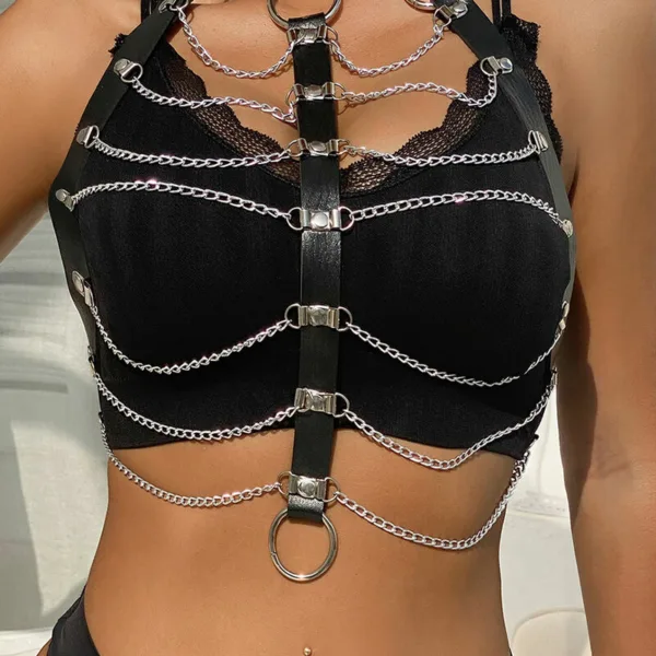 SUBBLIME - ARNÉS DE PECHO CADENAS CUERO NEGRO TALLA ÚNICA - Imagen 9