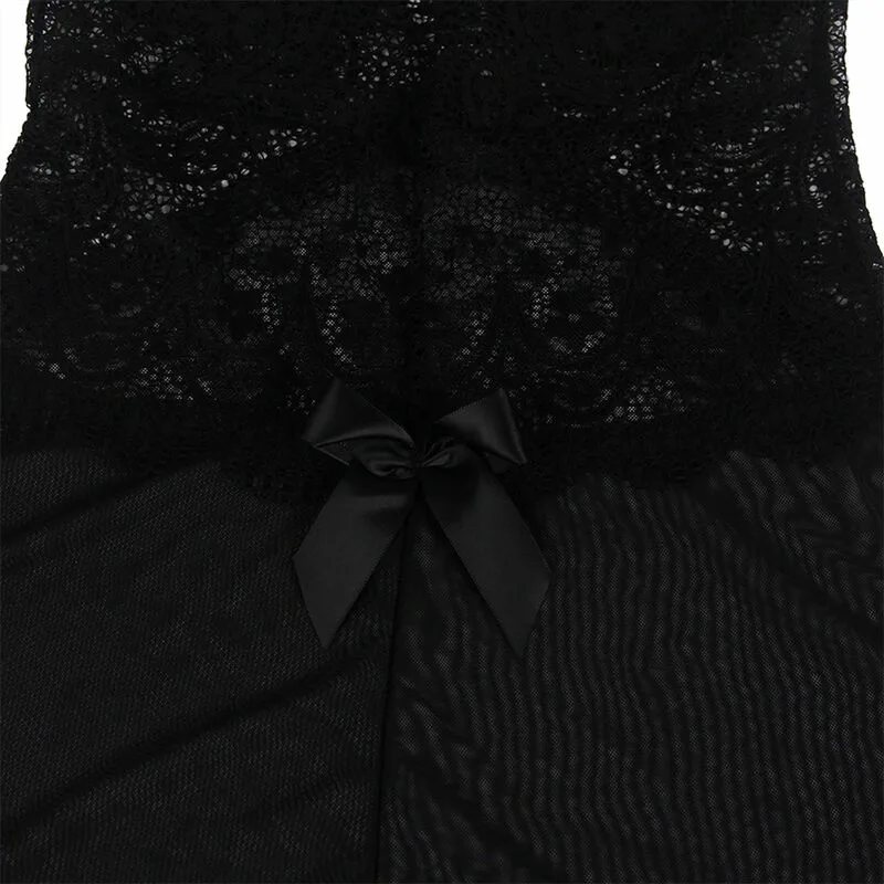 SUBBLIME - BABYDOLL TELA DE TUL DETALLE ENCAJE Y FLOR NEGRO L/XL - Imagen 5
