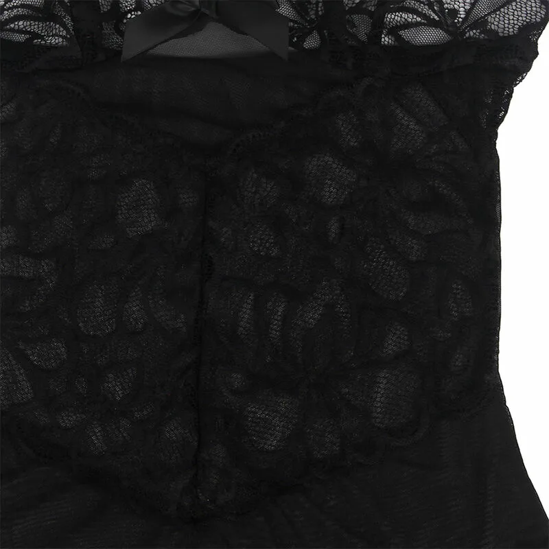 SUBBLIME - BABYDOLL CON TIRANTES AJUSTABLES Y ESTAMPADO FLORAL DE ENCAJE TRANSPARENTE NEGRO L/XL - Imagen 10