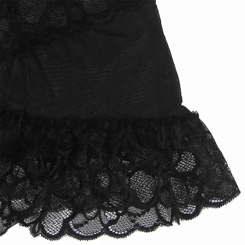 SUBBLIME - BABYDOLL CON TIRANTES AJUSTABLES Y ESTAMPADO FLORAL DE ENCAJE TRANSPARENTE NEGRO L/XL - Imagen 11