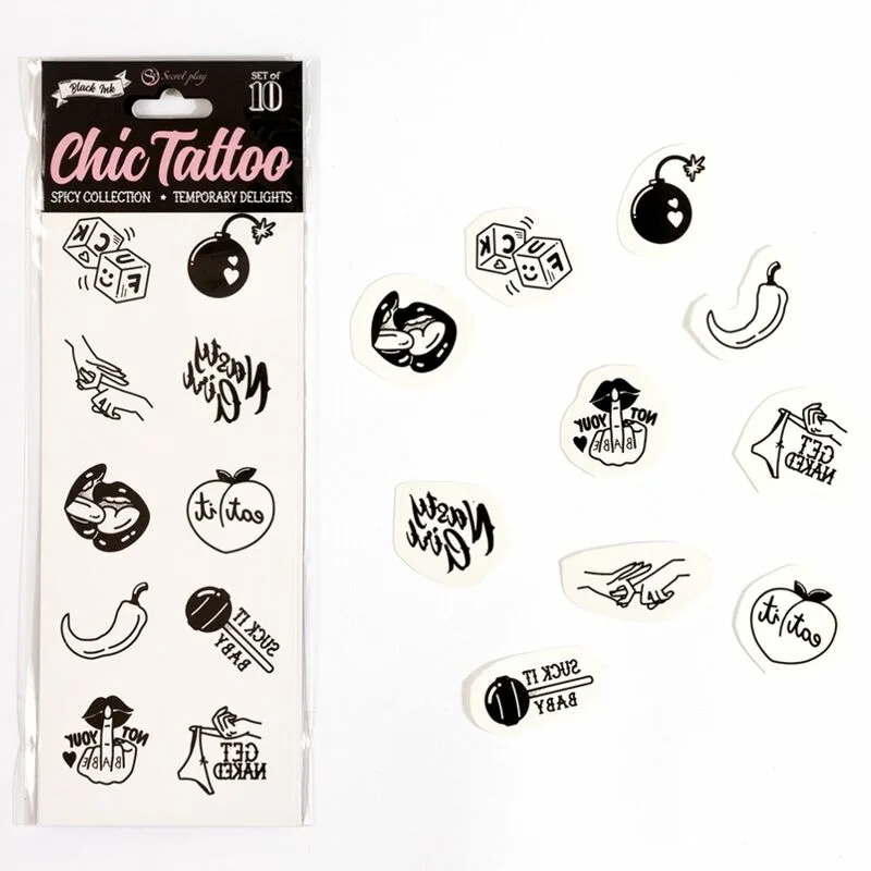 SECRET PLAY - SET DE 10 TATTOOS TEMPORALES SPICY COLLECTION - Imagen 2