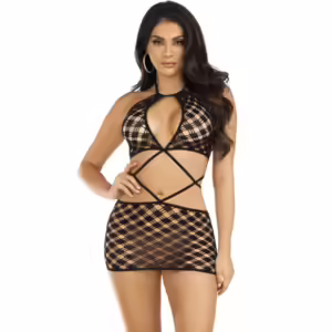 LEG AVENUE - MINI VESTIDO CON ABERTURAS NEGRO TALLA ÚNICA