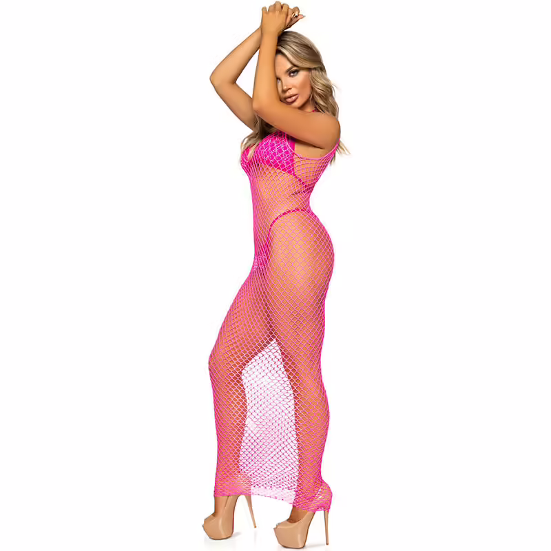 LEG AVENUE - VESTIDO DE REJILLA LARGO FUCSIA TALLA ÚNICA - Imagen 5