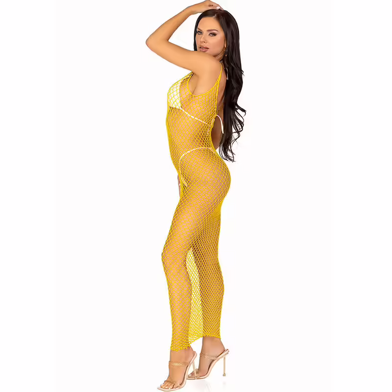 LEG AVENUE - VESTIDO DE REJILLA LARGO AMARILLO TALLA ÚNICA - Imagen 5