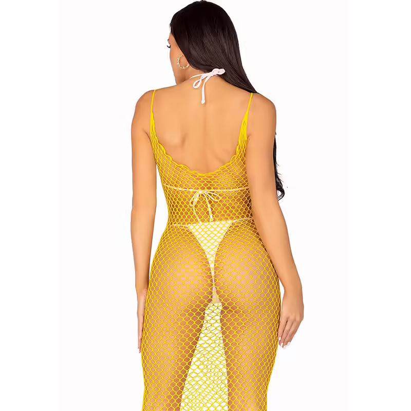 LEG AVENUE - VESTIDO DE REJILLA LARGO AMARILLO TALLA ÚNICA - Imagen 3