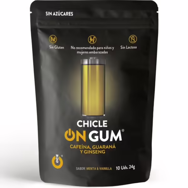 WUG GUM - ON CHICLE CAFEÍNA, GINSENG Y GUARANÁ 10 UNIDADES