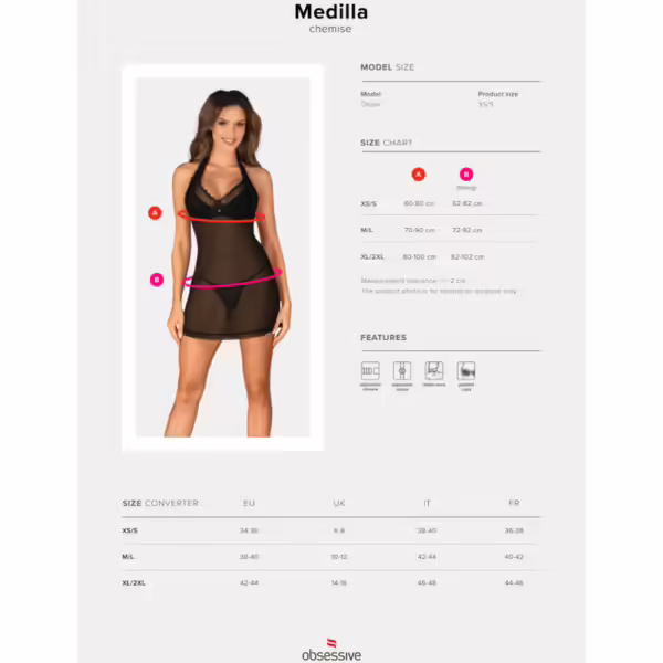 OBSESSIVE - MEDILLA CHEMISE & TANGA XL/XXL - Imagen 7