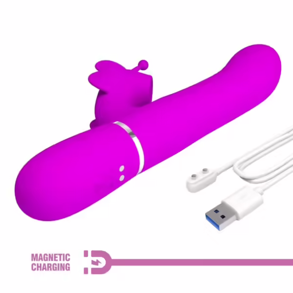 PRETTY LOVE - VIBRADOR RABBIT MULTIFUNCIÓN 4 EN 1 MARIPOSA FUCSIA - Imagen 9