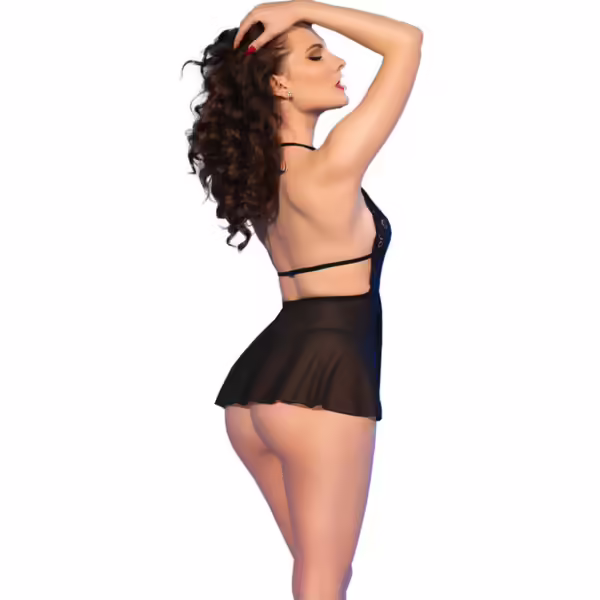 CHILIROSE - CR 4720 BABYDOLL & TANGA NEGRO S - Imagen 2