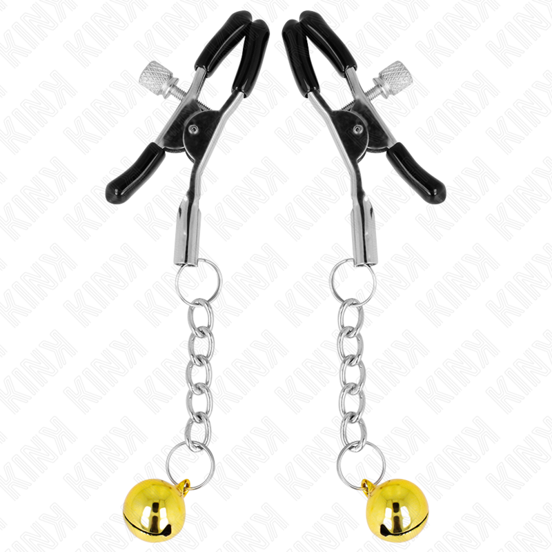 KINK - PINZAS PARA PEZONES CON COLGANTE DE CASCABEL DORADO 6 CM - Imagen 2