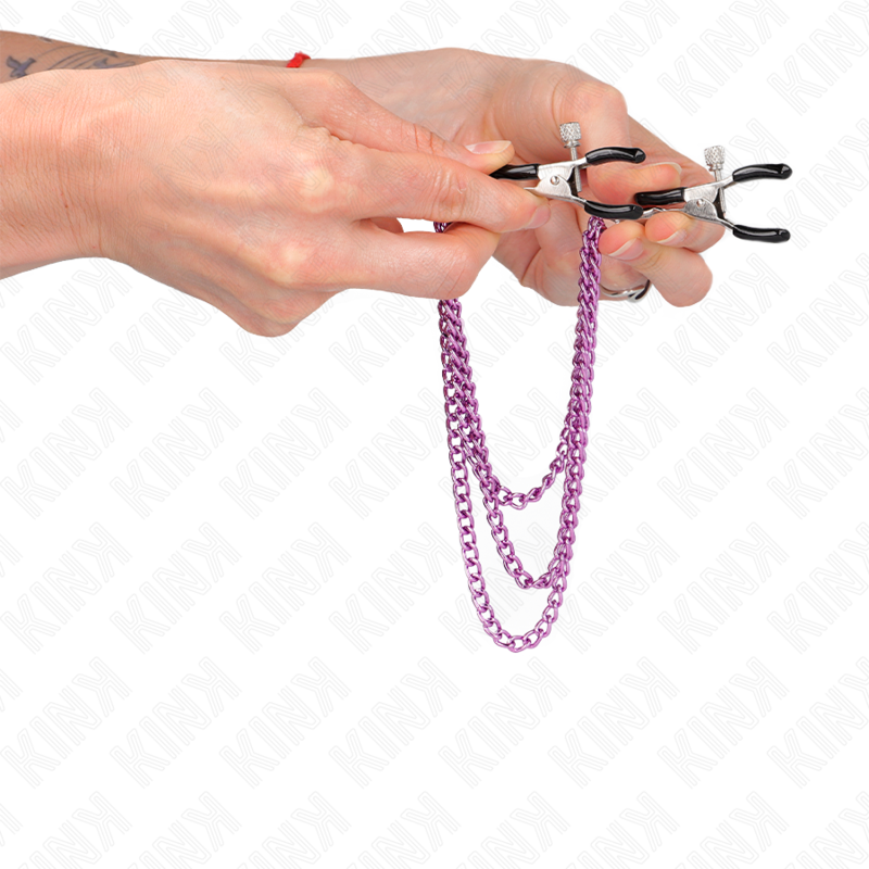 KINK - PINZAS PARA PEZONES CON TRIPLE CADENA VIOLETA 20/23/28 CM - Imagen 4