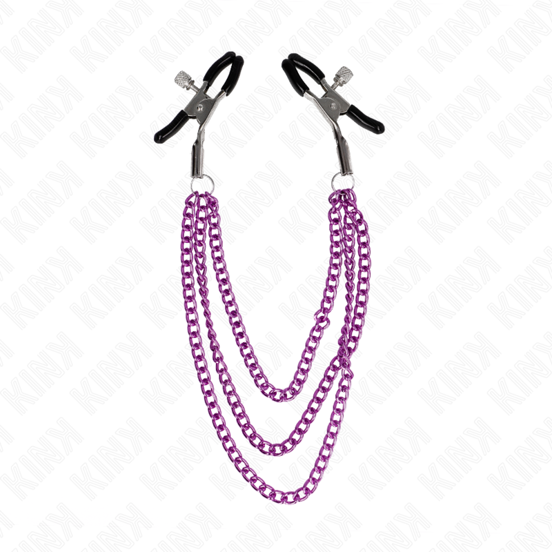 KINK - PINZAS PARA PEZONES CON TRIPLE CADENA VIOLETA 20/23/28 CM - Imagen 2