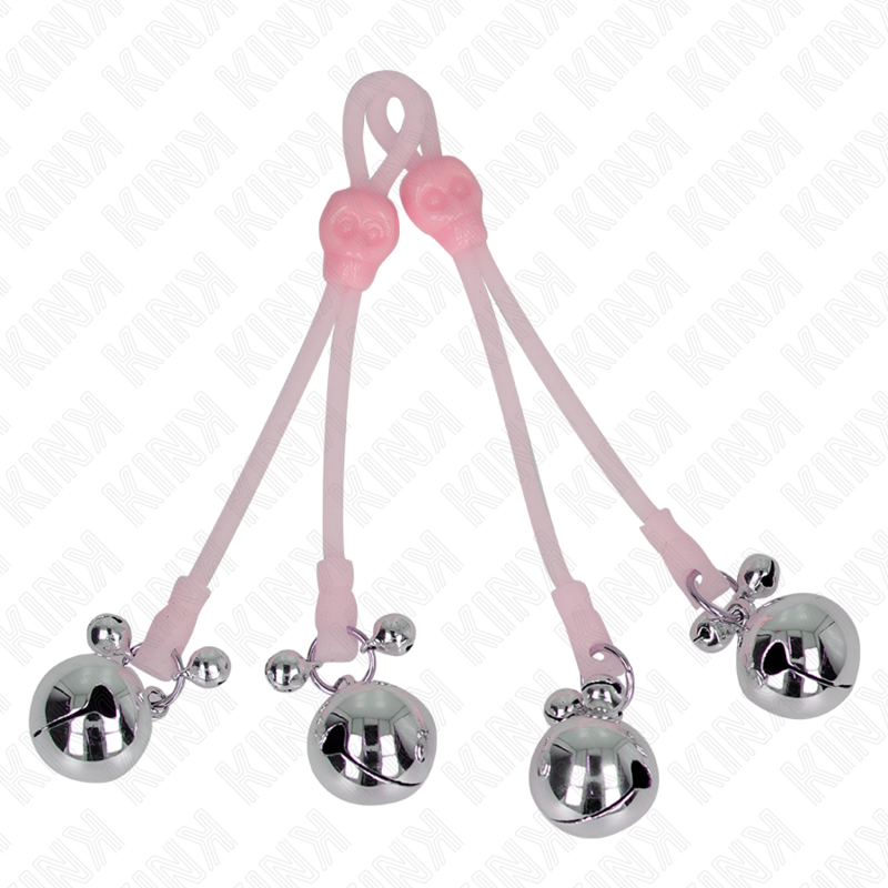 KINK - PINZAS PARA PEZONES LUMINOSAS FORMA CALABERA CON CASCABEL SONORO AJUSTABLE ROSA / PLATEADO - Imagen 2