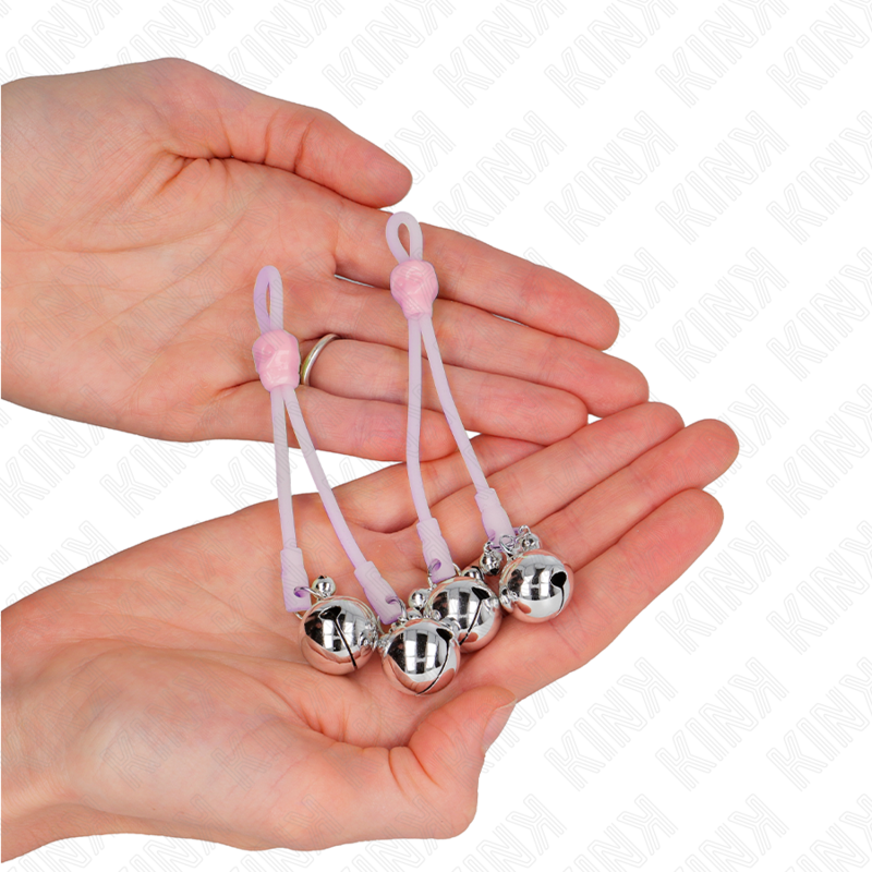 KINK - PINZAS PARA PEZONES LUMINOSAS FORMA CALABERA CON CASCABEL SONORO AJUSTABLE ROSA / PLATEADO - Imagen 3
