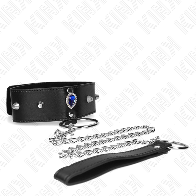 KINK - COLLAR CON CORREA 65 CM CON DIAMANTES AZULES AJUSTABLE 36-43 CM X 5 CM - Imagen 4