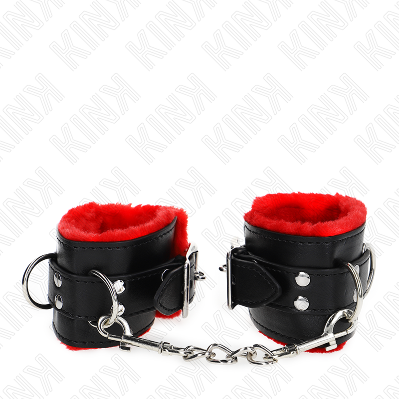KINK - MUÑEQUERAS FORRADAS CON AGUJEROS CUADRADOS ROJO Y CORREA NEGRO AJUSTABLE 17-29 CM X 6 CM - Imagen 3