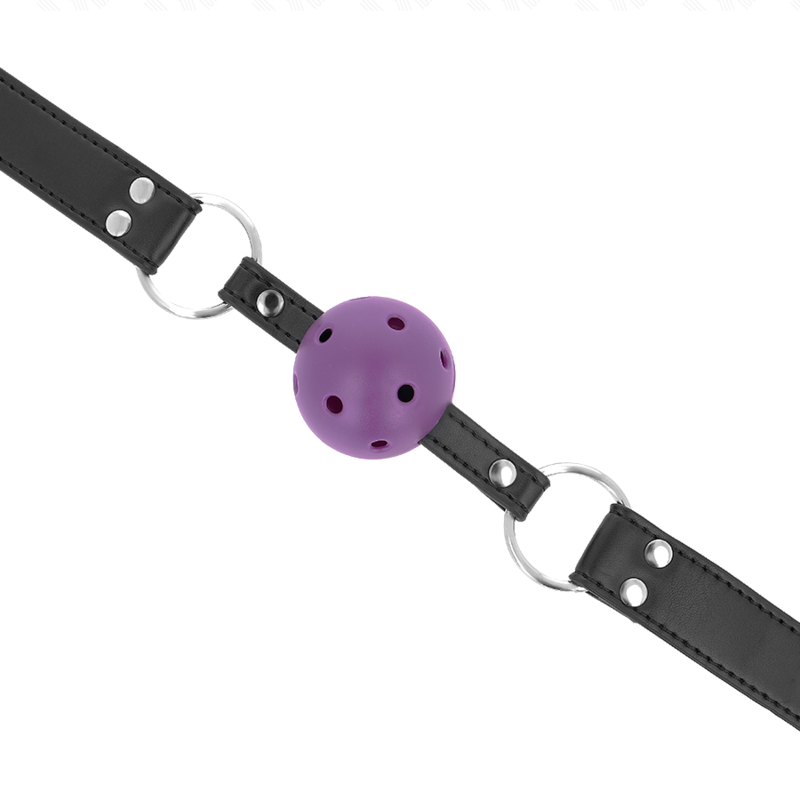 KINK - MORDAZA DE BOLA 4 CM TRANSPIRABLE CON DOBLE REMACHE MORADO 62 x 2.5 CM AJUSTABLE 42-58 CM - Imagen 4