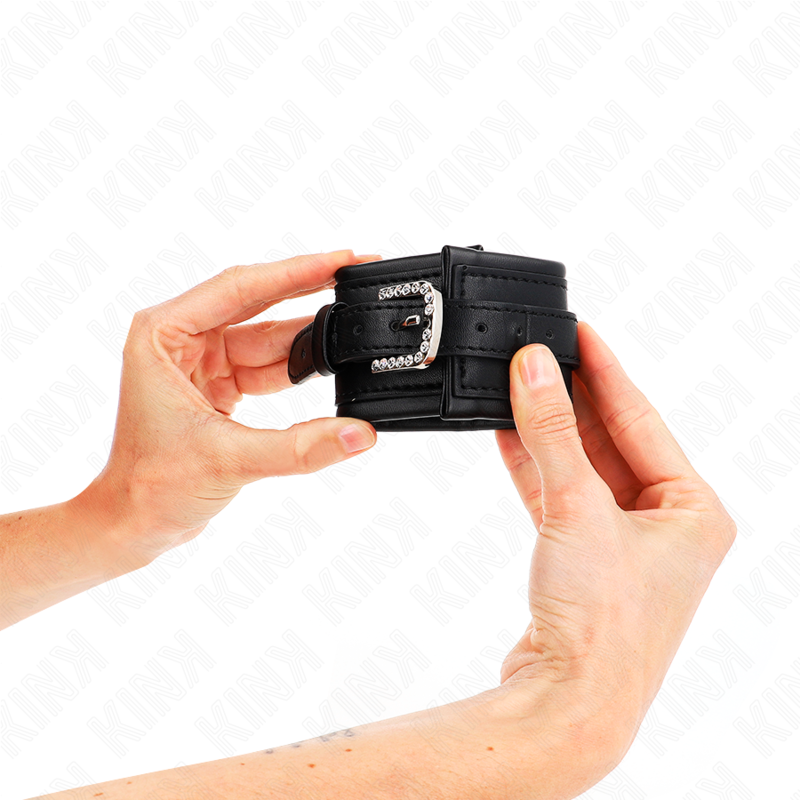 KINK - MUÑEQUERAS NEGRO CON HEBILLA DE DIAMANTES DE IMITACIÓN AJUSTABLE 25-32 CM X 5.5 CM - Imagen 4