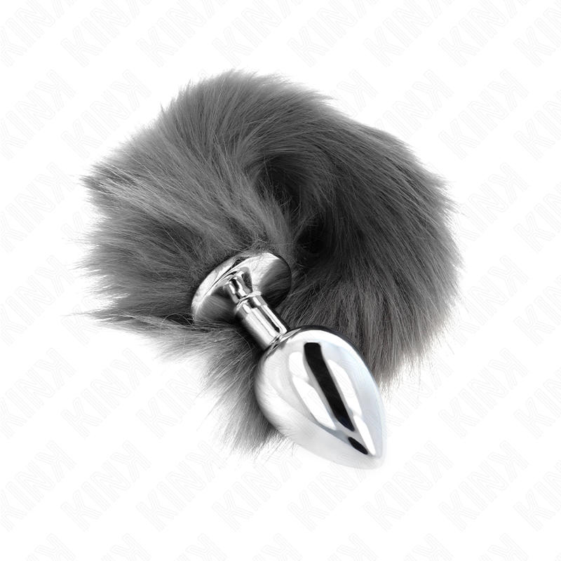 KINK - PLUG ANAL TALLA L 10 X 4 CM CON COLA SINTÉTICA 40 CM PLATEADO Y BLANCO - Imagen 2