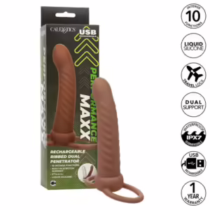 CALEXOTICS - MAXX DOBLE PENETRADOR ACANALADO 10 VIBRACIONES MULATO