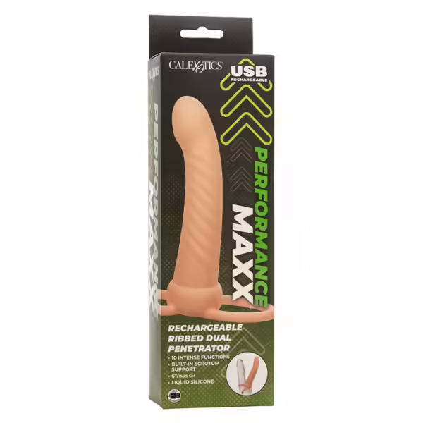 CALEXOTICS - MAXX DOBLE PENETRADOR ACANALADO 10 VIBRACIONES NATURAL - Imagen 11
