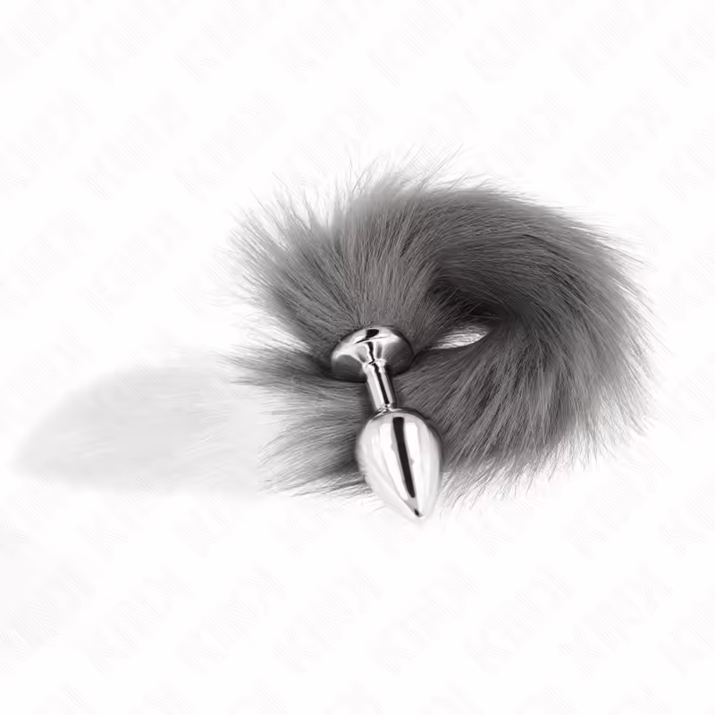 KINK - PLUG ANAL TALLA M 8 X 3.5 CM CON COLA SINTÉTICA 40 CM PLATEADO Y BLANCO - Imagen 2