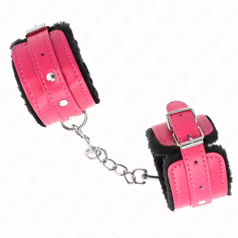 KINK - MUÑEQUERAS FORRADAS PREMIUM NEGRO CON CORREA FUCSIA AJUSTABLE 17-29 CM X 6 CM - Imagen 2