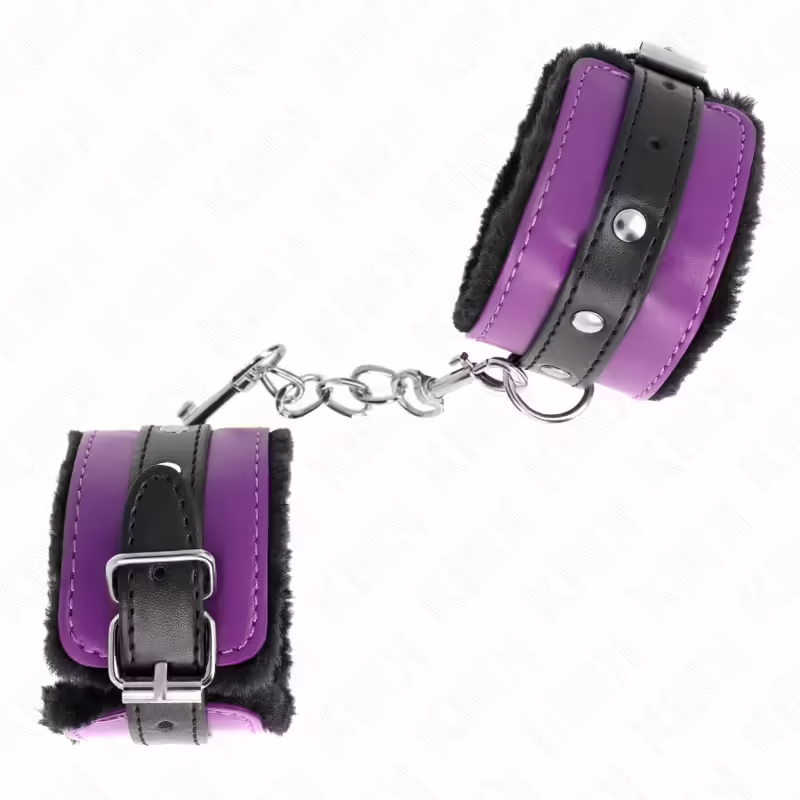 KINK - MUÑEQUERAS FORRADAS PREMIUM NEGRO CON CORREA VIOLETA / NEGRO AJUSTABLE 17-29 CM X 6 CM - Imagen 2