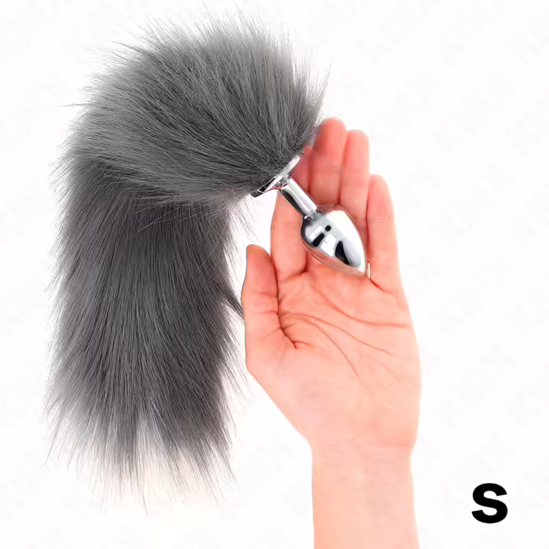 KINK - PLUG ANAL TALLA S 7 X 3 CM CON COLA SINTÉTICA 40 CM PLATEADO Y BLANCO - Imagen 3