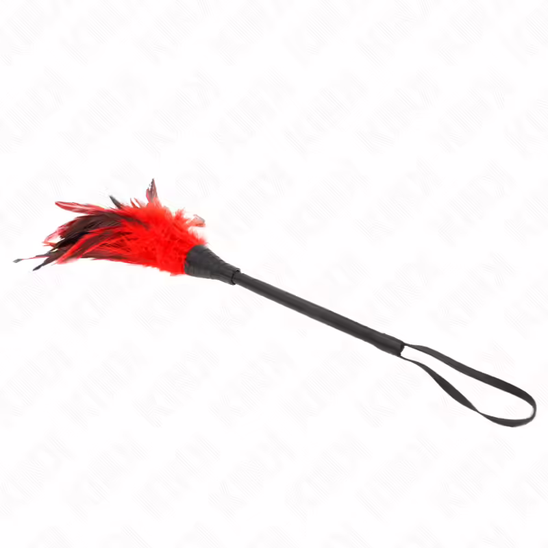 KINK - PLUMAS DE POLLO PARA COSQUILLAS CON FORMA CUERNO DE CRIADA ROJO 36 CM - Imagen 3