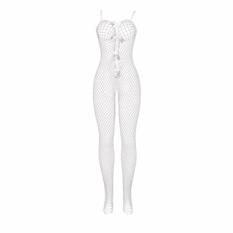 SUBBLIME - 951740 BODYSTOCKING CROTCHLESS DE REJILLA CON LAZOS BLANCO TALLA ÚNICA - Imagen 5