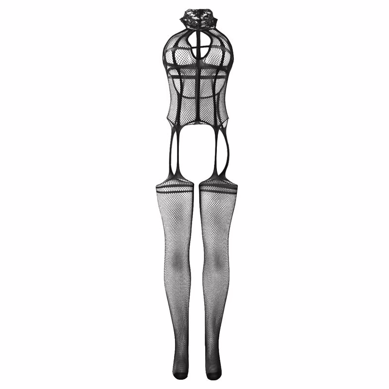 SUBBLIME - 951986 BODYSTOCKING CROTCHLESS DE REJILLA CON ESTAMPADOS EN EL CUELLO NEGRO TALLA ÚNICA - Imagen 4