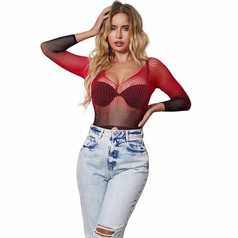 SUBBLIME - 952259 VESTIDO DE REJILLA ELÁSTICO MANGA LARGA DEGRADADO ROJO Y NEGRO TALLA ÚNICA - Imagen 6