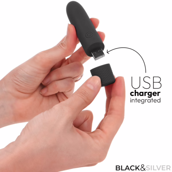 BLACK & SILVER - GERI BALA VIBRADORA RECARGABLE POR USB 8 VIBRACIONES NEGRO 10 X 2.2 CM - Imagen 3