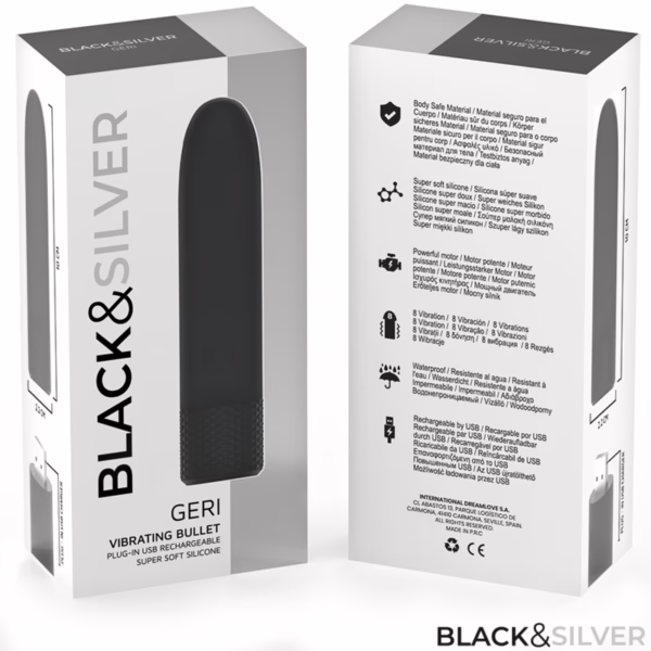 BLACK & SILVER - GERI BALA VIBRADORA RECARGABLE POR USB 8 VIBRACIONES NEGRO 10 X 2.2 CM - Imagen 8