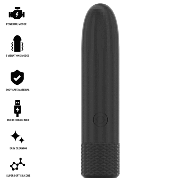 BLACK & SILVER - GERI BALA VIBRADORA RECARGABLE POR USB 8 VIBRACIONES NEGRO 10 X 2.2 CM - Imagen 2