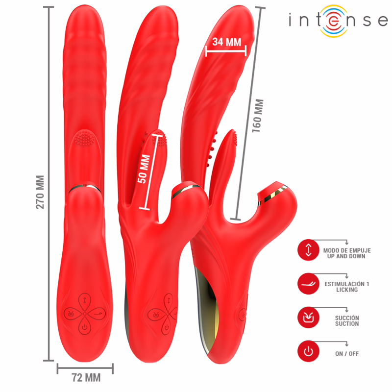 INTENSE - KAROL VIBRADOR MULTIFUNCIÓN EMPUJE & ESTIMULACIÓN & ONDAS ESTIMULADORAS ROJO - Imagen 2