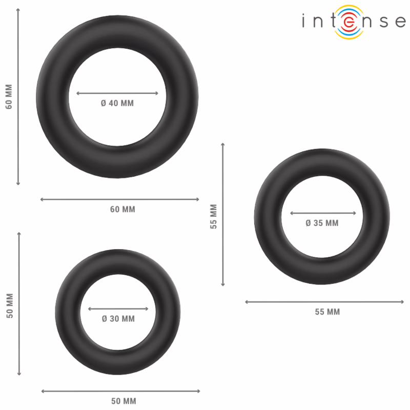 INTENSE - HUGH 3 ANILLOS BÁSICOS PARA PENE SILICONA NEGRO - Imagen 3