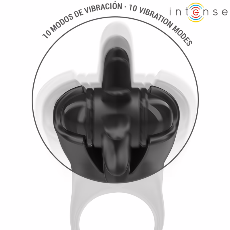 INTENSE - MABEL ANILLO VIBRADOR 10 VIBRACIONES CON ESTIMULADOR DE CLÍTORIS NEGRO - Imagen 2