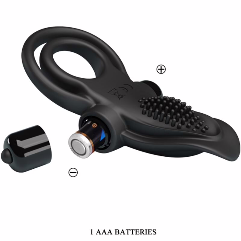 PRETTY LOVE - DOBLE ANILLO VIBRADOR + ESTIMULADOR CLÍTORIS 10 VIBRACIONES NEGRO - Imagen 6