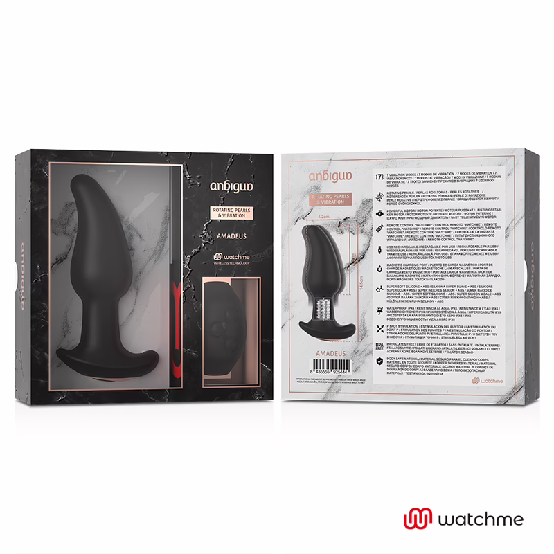ANBIGUO - WATCHME CONTROL REMOTO PLUG ANAL VIBRADOR CON ROTACIÓN DE PERLAS AMADEUS - Imagen 6