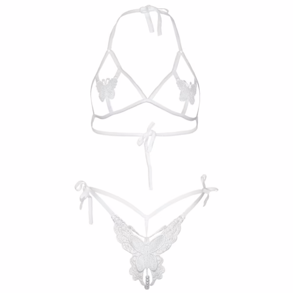 LEG AVENUE - SET DOS PIEZAS SUJETADOR Y TANGA DE MARIPOSAS Y PERLAS TALLA ÚNICA - BLANCO - Imagen 10