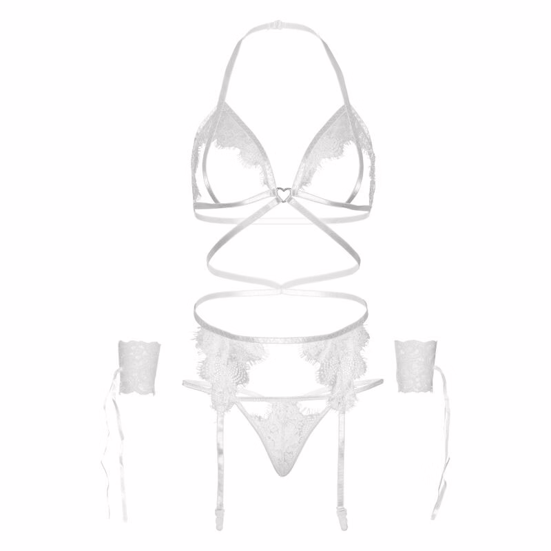 LEG AVENUE - SET CUATRO PIEZAS SUJETADOR, LIGUERO, TANGA Y PUÑOS TALLA ÚNICA - BLANCO - Imagen 5