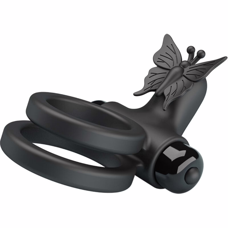 PRETTY LOVE - DOBLE ANILLO VIBRADOR CON ESTIMULADOR NEGRO - Imagen 6