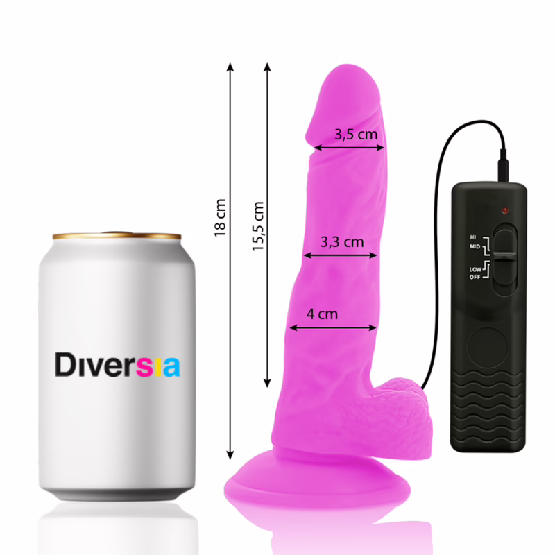 DIVERSIA - DILDO REALÍSTICO FLEXIBLE CON VIBRACIÓN LILA 18 CM -O- 4 CM - Imagen 2